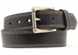 M and F Western Product N2710601 Men's Standard Belt in Black Tumbled Cow with Triple Edge Stitch